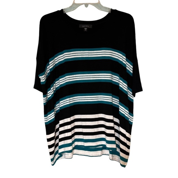 Karen Kane Striped Top Black, White & Turquoise Sz Medium - Picture 1 of 7